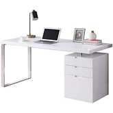 6916 Rotating Office Desk w/ Cabinet in Gloss White & Stainless Steel